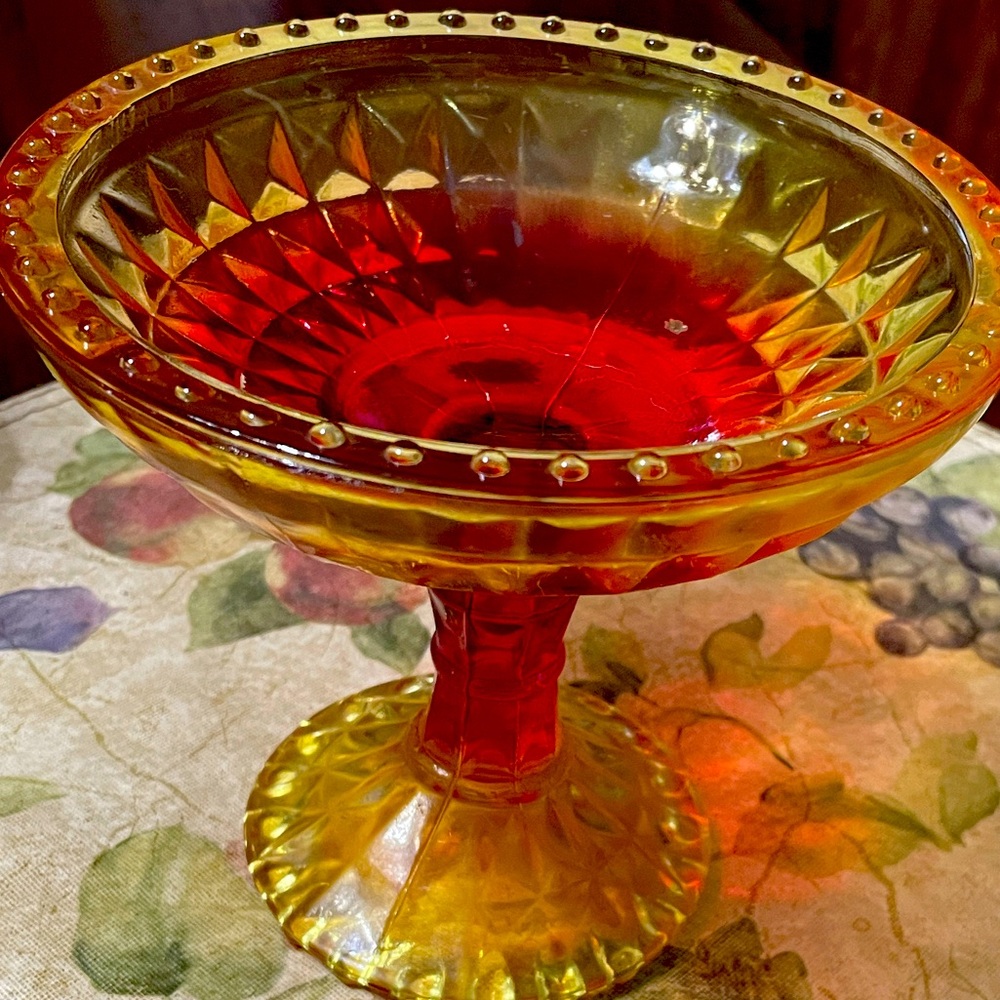 Elegant Red and Gold Glass Compote
